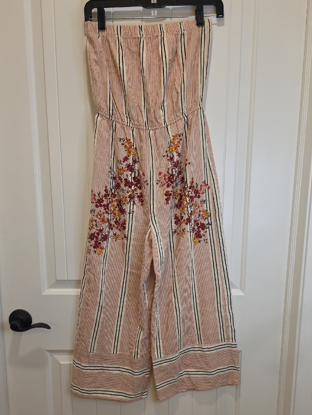 BeBop Blush Stripe Strapless Wide Leg Linen Jumpsuit Size Small